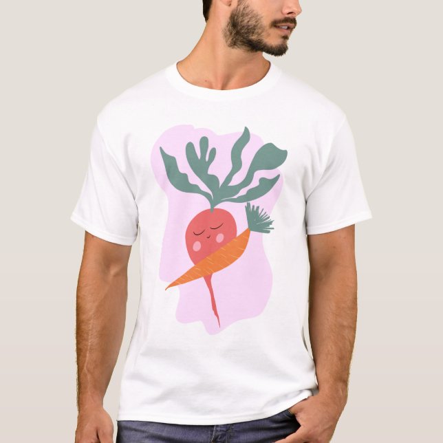 Cute Radish and Carrot Cartoon  T-Shirt (Front)