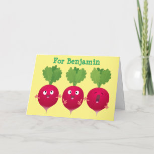 Cute radishes singing trio cartoon vegetables card