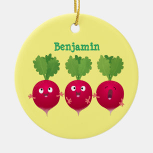 Cute radishes singing trio cartoon vegetables ceramic tree decoration