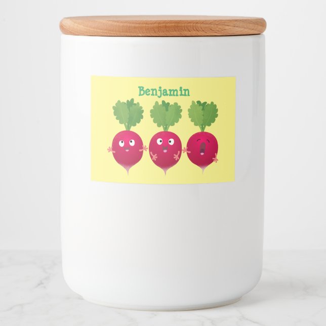 Cute radishes singing trio cartoon vegetables food label (Front)