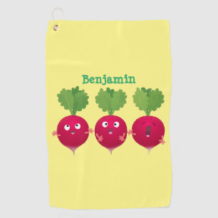 Cute radishes singing trio cartoon vegetables golf towel