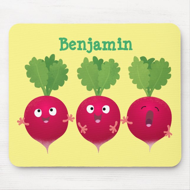 Cute radishes singing trio cartoon vegetables mouse mat (Front)