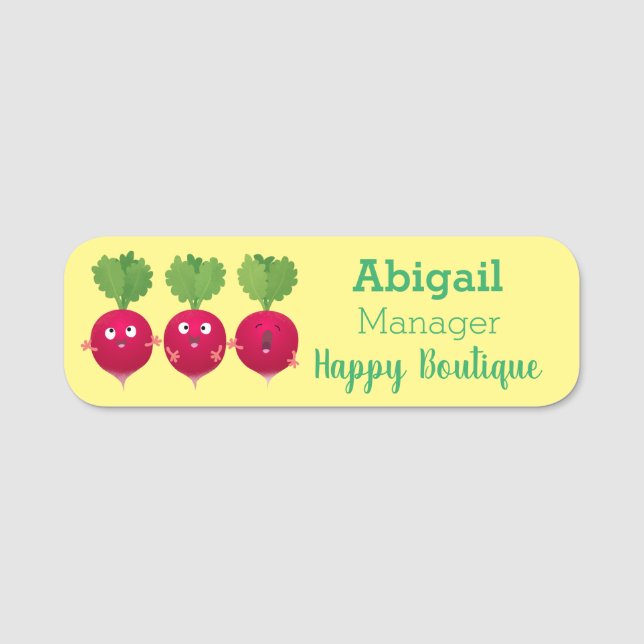 Cute radishes singing trio cartoon vegetables name tag (Front)