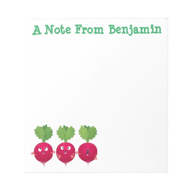 Cute radishes singing trio cartoon vegetables notepad (Front)