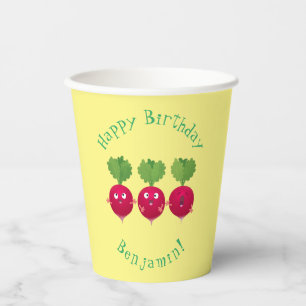 Cute radishes singing trio cartoon vegetables paper cups