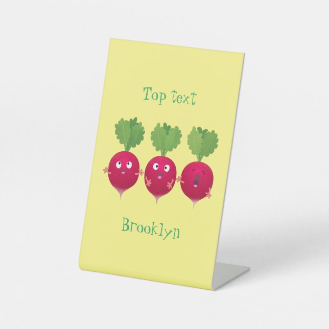 Cute radishes singing trio cartoon vegetables pedestal sign (Front)