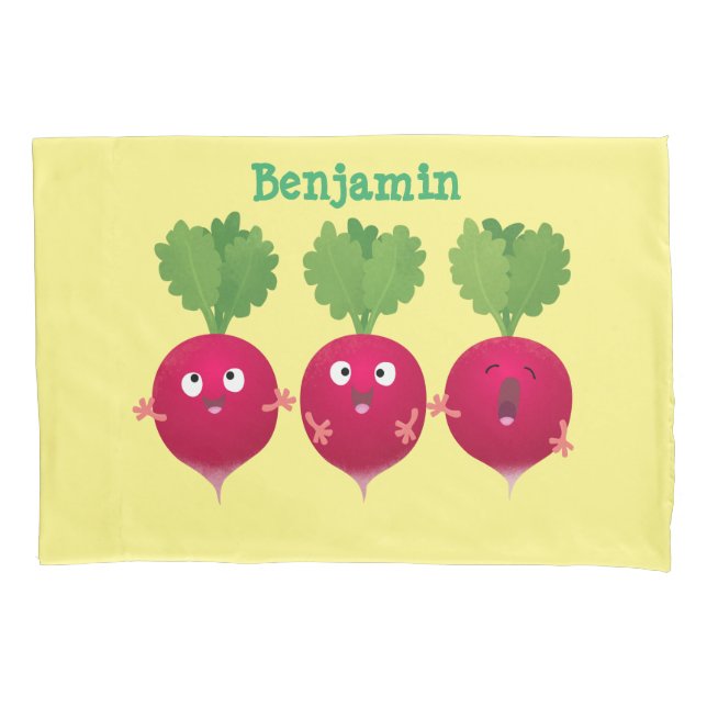 Cute radishes singing trio cartoon vegetables pillowcase (Front)