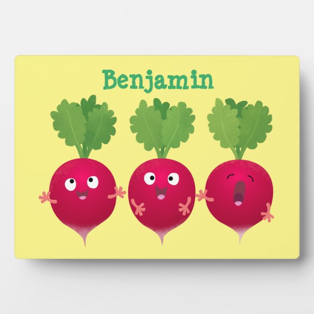 Cute radishes singing trio cartoon vegetables plaque (Front)