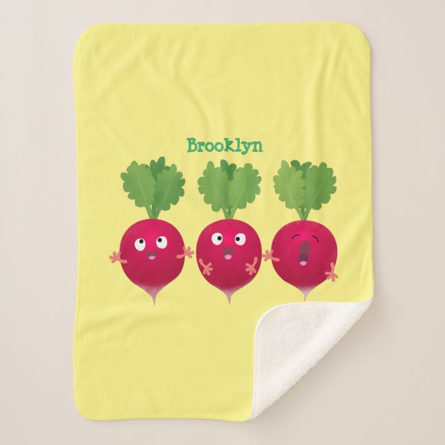 Cute radishes singing trio cartoon vegetables sherpa blanket (Front)