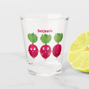 Cute radishes singing trio cartoon vegetables  shot glass