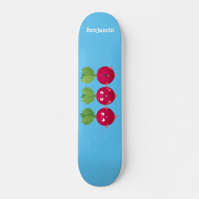 Cute radishes singing trio cartoon vegetables skateboard (Front)