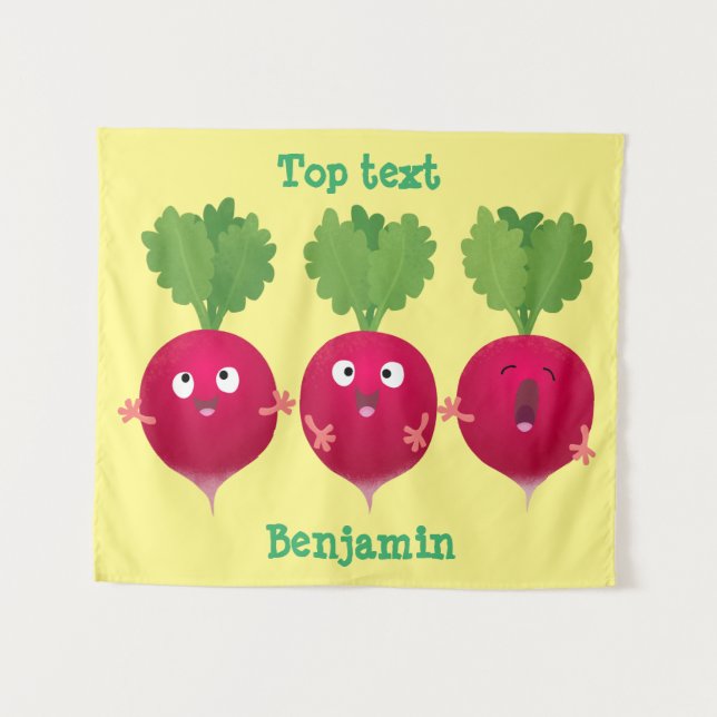 Cute radishes singing trio cartoon vegetables tapestry (Front (Horizontal))