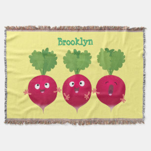 Cute radishes singing trio cartoon vegetables throw blanket