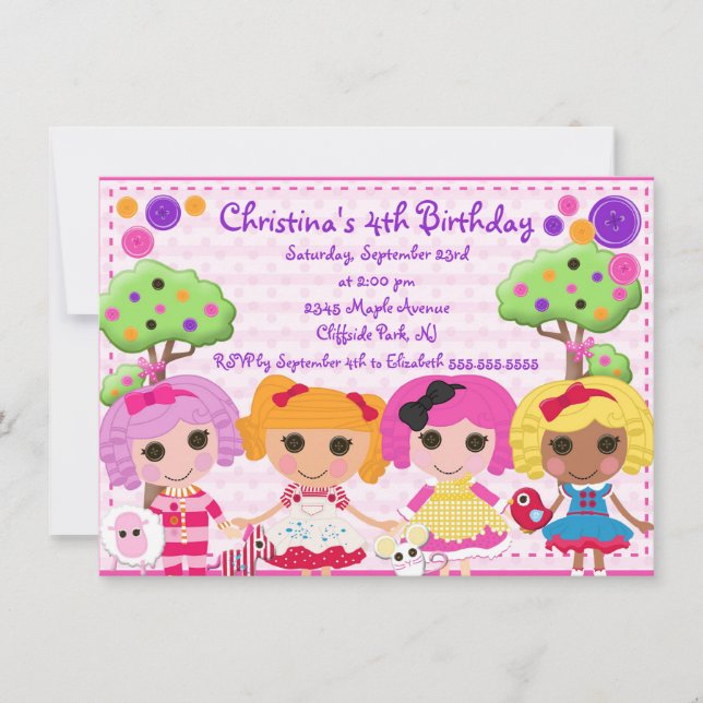 Cute Rag Doll Birthday Party Invitations (Front)