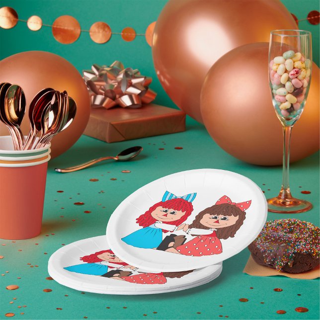 Cute Rag Doll Friends Girls with Bows and Dresses  Paper Plate (Creator Uploaded)