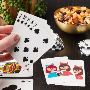 Cute Rag Doll Friends Girls with Bows and Dresses  Playing Cards