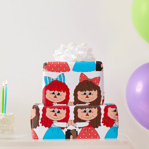Cute Rag Doll Friends Girls with Bows and Dresses  Wrapping Paper