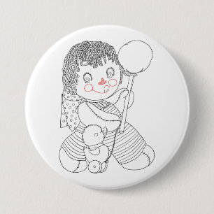 Cute rag doll toy duck hand drawn art illustration 7.5 cm round badge
