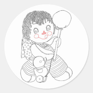 Cute rag doll toy duck hand drawn art illustration classic round sticker