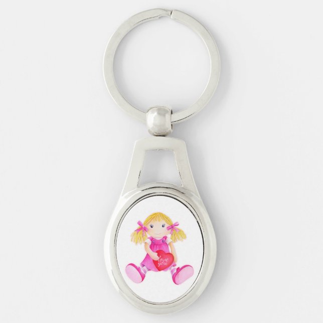 Cute rag doll watercolor art key ring (Front)