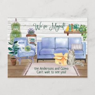 Cute Ragamuffin Cat Cosy New Home Address     Announcement Postcard