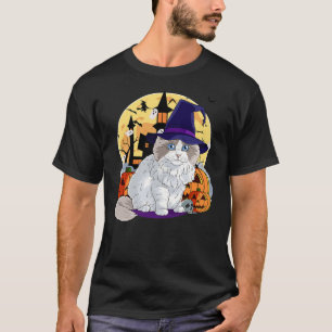 Cute Ragdoll Cat Halloween Witch Pumpkin T-Shirt