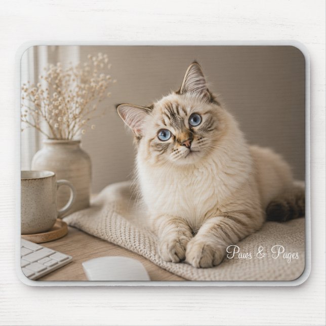Cute Ragdoll Cat Mouse | Paws & Pages Mat (Front)