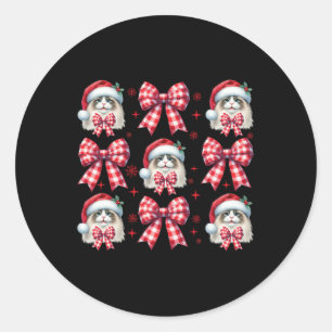 Cute Ragdoll Cat Red Plaid Coquette Bow Christmas Classic Round Sticker