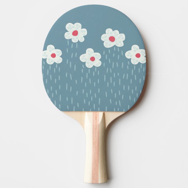 Cute Rain Clouds Rainy Weather Flowers Ping Pong Paddle (Front)