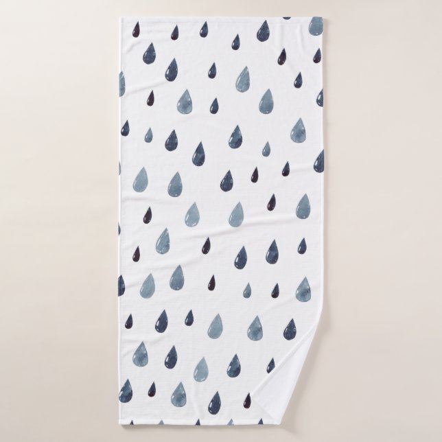 Cute rain. Watercolor seamless pattern. Indigo rai Bath Towel (Bath Towel)