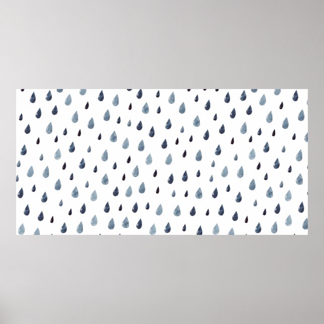 Cute rain. Watercolor seamless pattern. Indigo rai Poster (Front)
