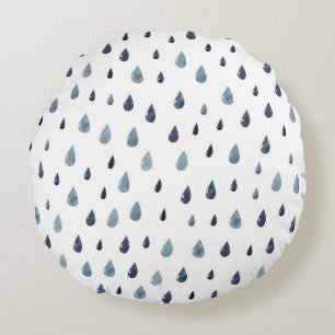 Cute rain. Watercolor seamless pattern. Indigo rai Round Cushion