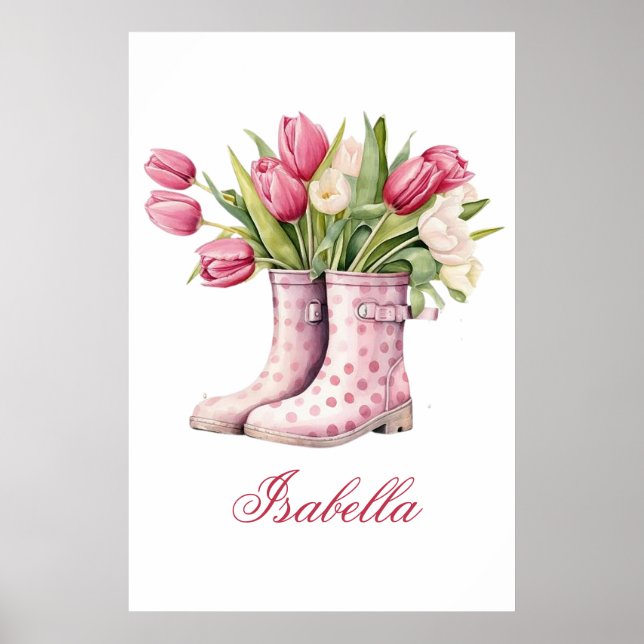 Cute Rainboots and Tulips Framed Poster (Front)