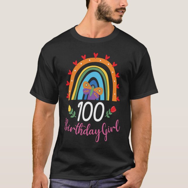 Cute Rainbow 100 Year Old Birthday Girl 100th B Da T-Shirt (Front)