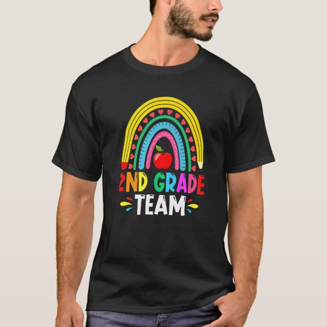 Cute Rainbow 2nd Grade Team Back To School First D T-Shirt (Front)