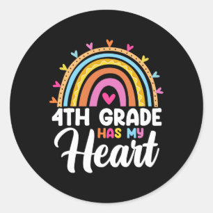 Cute Rainbow 4th Grade Has My Heart Teacher Valent Classic Round Sticker