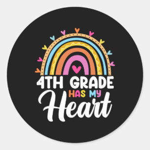 Cute Rainbow 4th Grade Has My Heart Teacher Valent Classic Round Sticker
