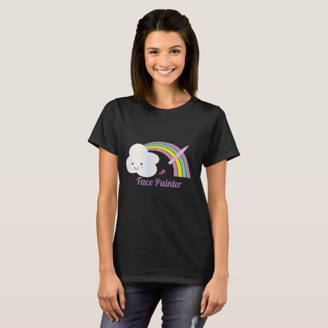 Cute Rainbow and Brush Facepainter Artist T-Shirt (Front Full)