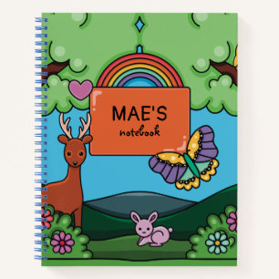 Cute Rainbow and Butterfly Personalised Girls Notebook