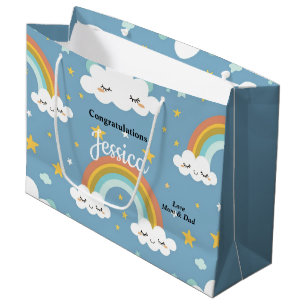 Cute Rainbow and Cloud Baby Shower 12.5” l x 4” w Large Gift Bag