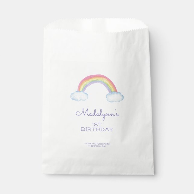 Cute Rainbow and Clouds Child Birthday Favour Bags (Front)