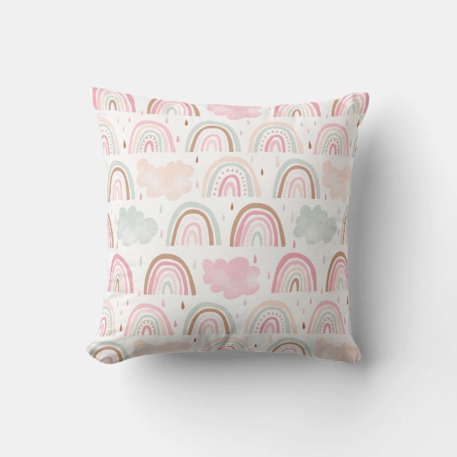 Cute Rainbow and Clouds Pattern Nursery Room Cushion (Front)