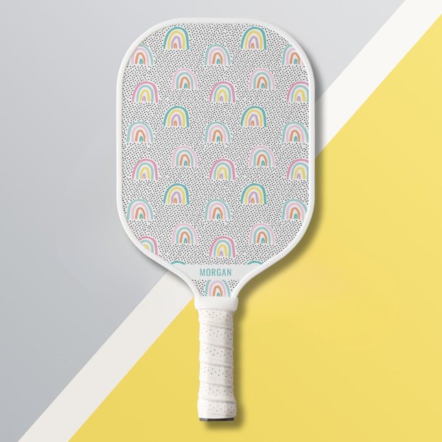 Cute Rainbow and Dots on White Pickleball Paddle (Creator Uploaded)