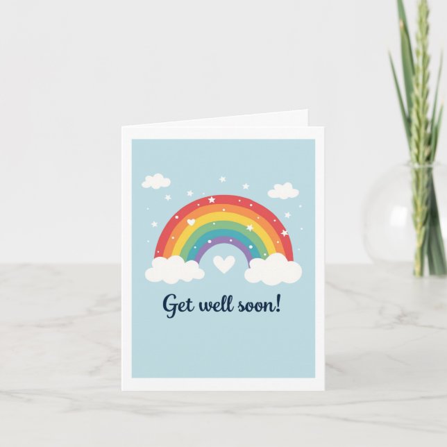 Cute Rainbow and Heart Get Well Soon Big Card (Front)