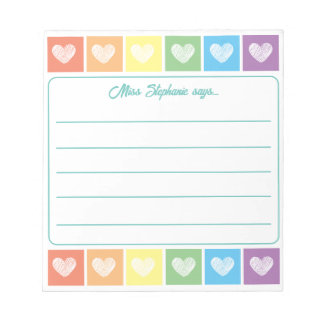 Cute Rainbow And Hearts Teacher Name Notepad