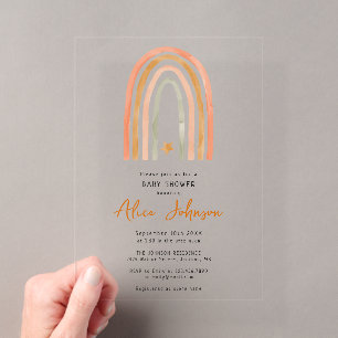 Cute Rainbow And Star Boho Baby Shower Acrylic Invitations