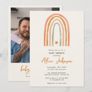 Cute Rainbow And Star Photo Boho Baby Shower Invitation