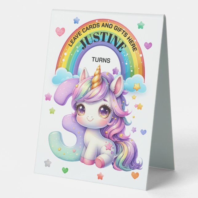 Cute Rainbow and Unicorn 3rd Birthday Party (Front)