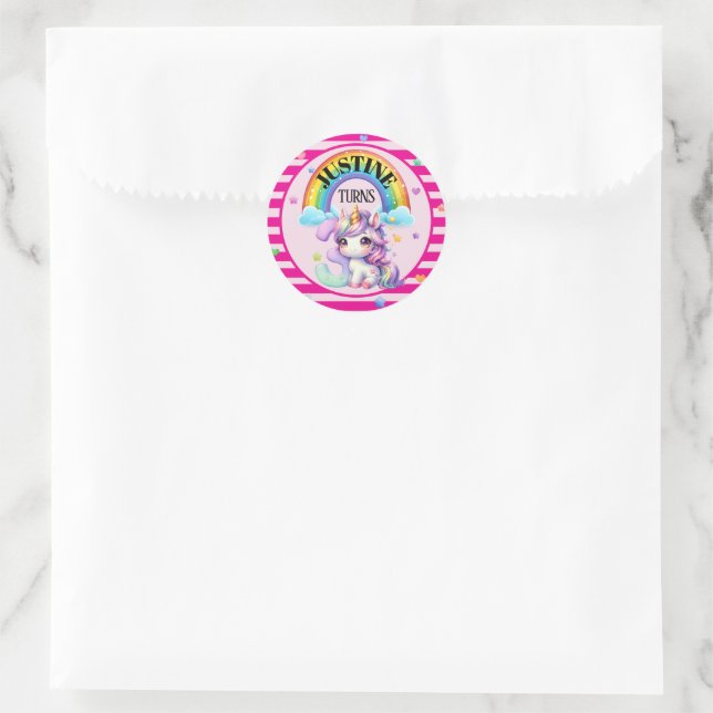 Cute Rainbow and Unicorn 3rd Birthday Sticker (Bag)