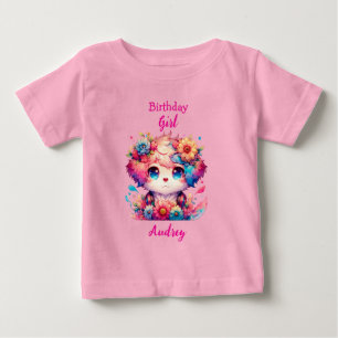 Cute Rainbow Anime Dog Birthday Girl Personalised Baby T-Shirt